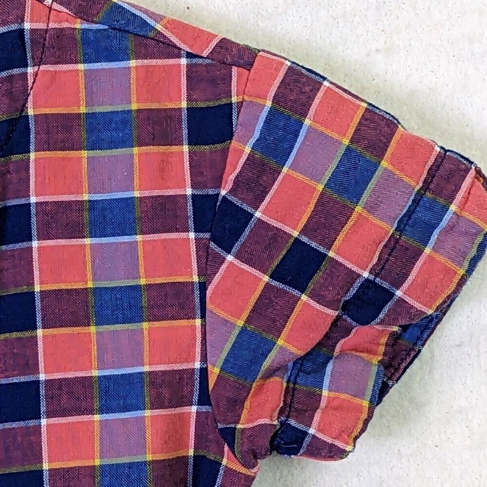 Tea Collection Dress Plaid Red Blue Short Sleeve Pockets Cotton Lined size 4 - Picture 6 of 13